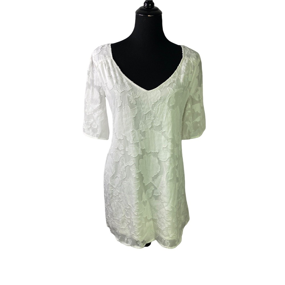 Motherhoodβ Maternity Womens White Lace Short Sleeve Tie Back Blouse Top SZ L